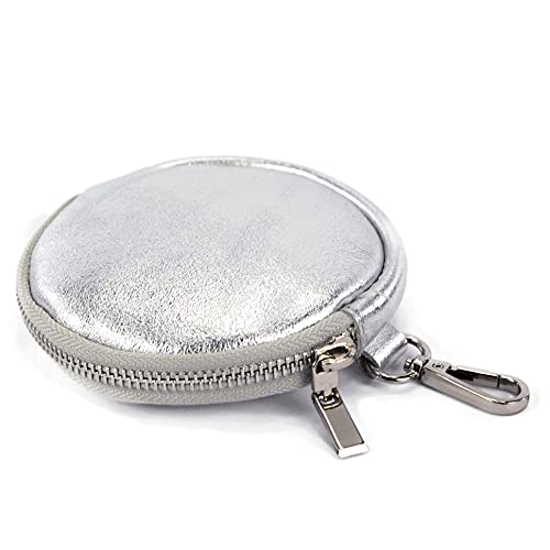 modamoda de P10 / P08 Damen Leder Rauleder Geldbörse Münzgeldbörse Taschenanhänger ø 11,5 cm handmade in Italy, Farbe:Silber-Metallic von modamoda de