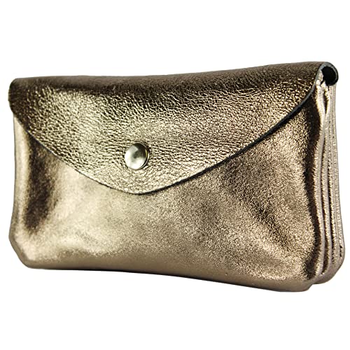 modamoda de P11 Damen Leder Geldbörse Portemonnaie Medium Handmade in Italy, Farbe:Altgold-Metallic von modamoda de