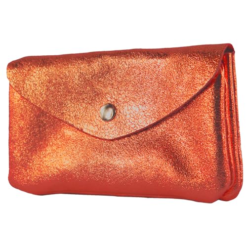 modamoda de P11 Damen Leder Geldbörse Portemonnaie Medium Handmade in Italy, Farbe:Orange-Metallic von modamoda de
