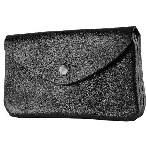 modamoda de P11 Damen Leder Geldbörse Portemonnaie Medium Handmade in Italy, Farbe:Schwarz-Metallic von modamoda de