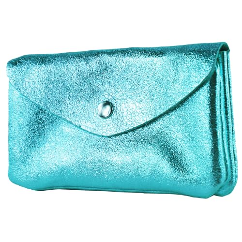 modamoda de P11 Damen Leder Geldbörse Portemonnaie Medium Handmade in Italy, Farbe:Türkisblau-Metallic von modamoda de