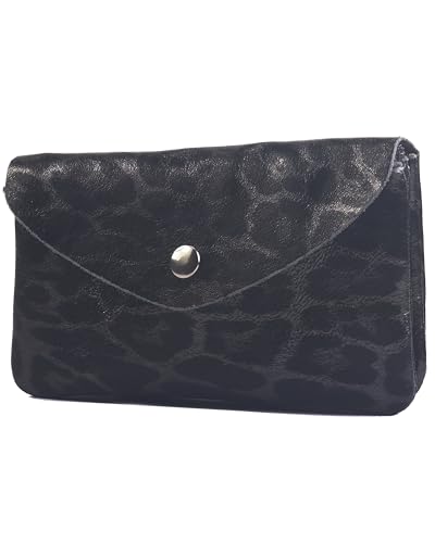 modamoda de P11 Damen Leder Geldbörse Portemonnaie Medium Handmade in Italy (Leo Anthrazit Metallic) von modamoda de