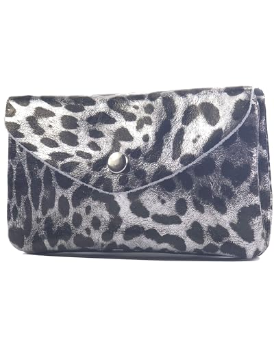 modamoda de P11 Damen Leder Geldbörse Portemonnaie Medium Handmade in Italy (Leo Silber Metallic) von modamoda de