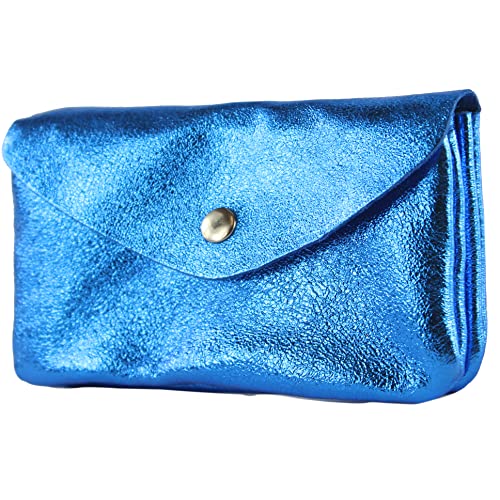 modamoda de - P11 - ital. Leder Damen Geldbörse Portemonnaie Medium, Farbe:Blau-Metallic von modamoda de