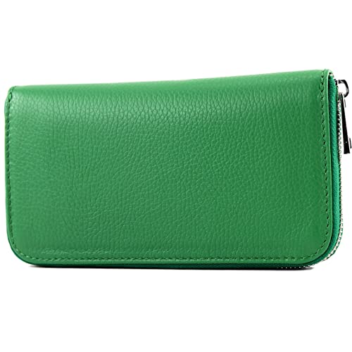 modamoda de SILBER-P02 Damen Leder Geldbörse Portemonnaie lang Handmade in Italy, Farbe:Blattgrün von modamoda de