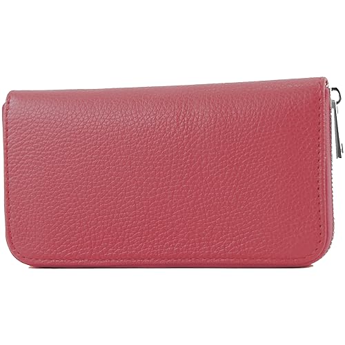 modamoda de SILBER-P02 Damen Leder Geldbörse Portemonnaie lang Handmade in Italy, Farbe:Bubble Gum von modamoda de