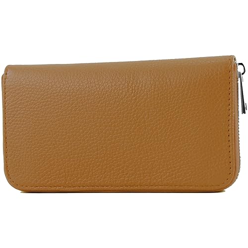 modamoda de SILBER-P02 Damen Leder Geldbörse Portemonnaie lang Handmade in Italy, Farbe:Camel von modamoda de