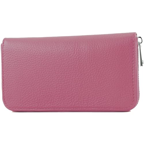 modamoda de SILBER-P02 Damen Leder Geldbörse Portemonnaie lang Handmade in Italy, Farbe:Candy Pink von modamoda de