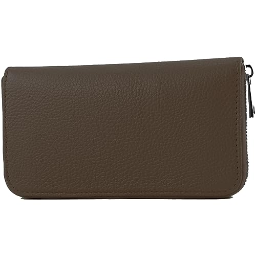 modamoda de SILBER-P02 Damen Leder Geldbörse Portemonnaie lang Handmade in Italy, Farbe:Dark Chocolate von modamoda de