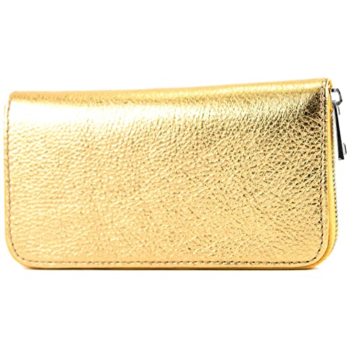 modamoda de SILBER-P02 Damen Leder Geldbörse Portemonnaie lang Handmade in Italy, Farbe:Gold-Metallic von modamoda de