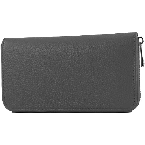 modamoda de SILBER-P02 Damen Leder Geldbörse Portemonnaie lang Handmade in Italy, Farbe:Graphitgrau von modamoda de