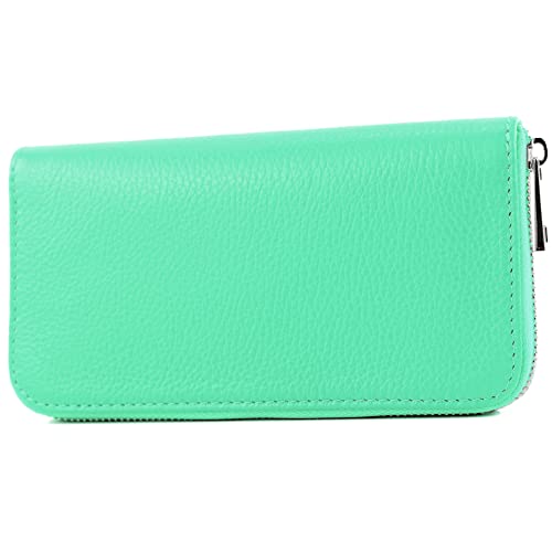modamoda de SILBER-P02 Damen Leder Geldbörse Portemonnaie lang Handmade in Italy, Farbe:Mint von modamoda de