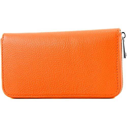 modamoda de SILBER-P02 Damen Leder Geldbörse Portemonnaie lang Handmade in Italy, Farbe:Orange von modamoda de