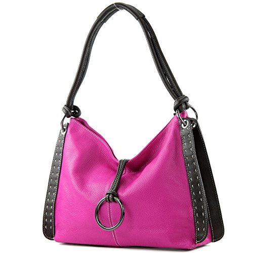 modamoda de - T007 - ital Damenhandtasche Echt Leder, Farbe:Pink/Dunkelbraun von modamoda de