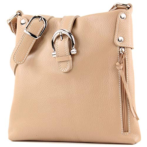 modamoda de -T04 - ital Umhängetasche Schultertasche aus Leder, Farbe:Beige von modamoda de