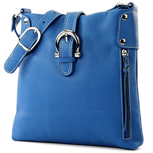 modamoda de -T04 - ital Umhängetasche Schultertasche aus Leder, Farbe:Blau von modamoda de