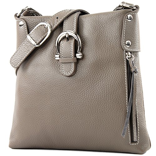 modamoda de -T04 - ital Umhängetasche Schultertasche aus Leder, Farbe:Taupe von modamoda de