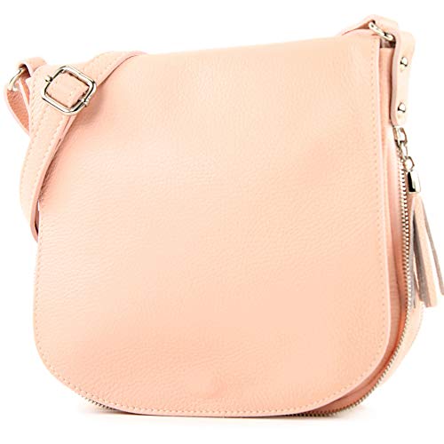 modamoda de - T06 - ital Messenger Umhängetasche aus Leder, Farbe:Rosa2021 von modamoda de