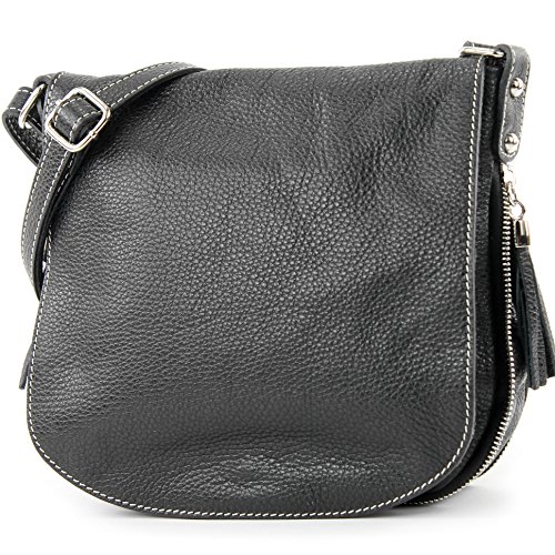 modamoda de - T06 - ital Messenger Umhängetasche aus Leder, Farbe:Schwarz modamoda de - T06 - ital Messenger Umhängetasche aus Leder, Farbe:Schwarz von modamoda de
