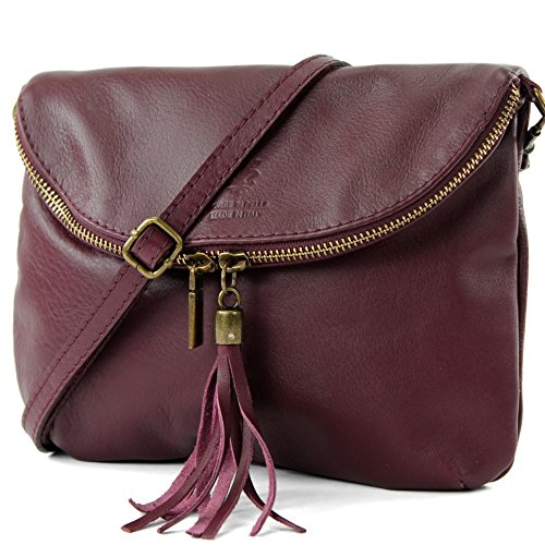 modamoda de - T07 - ital. Umhänge Clutch Klein Nappaleder, Farbe:Bordeauxrot2021 von modamoda de