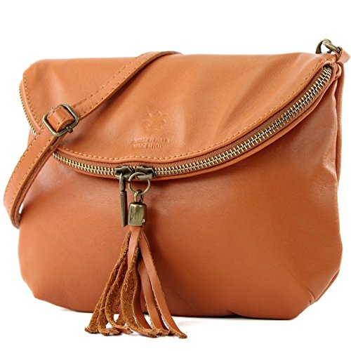 modamoda de - T07 - ital. Umhänge Clutch Klein Nappaleder, Farbe:Camel2021 von modamoda de