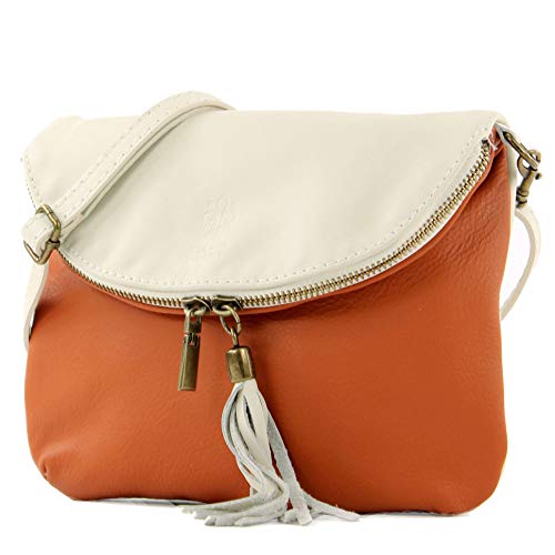 modamoda de - T07 - ital. Umhänge Clutch Klein Nappaleder, Farbe:Cognac/Creme von modamoda de