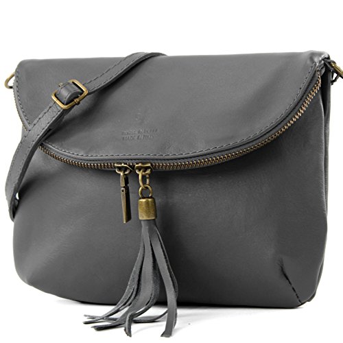 modamoda de - T07 - ital. Umhänge Clutch Klein Nappaleder, Farbe:Dunkelgrau2021 von modamoda de