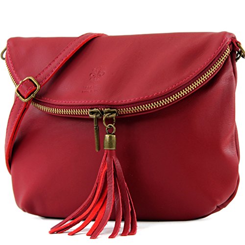 modamoda de - T07 - ital. Umhänge Clutch Klein Nappaleder, Farbe:Dunkelrot2021 von modamoda de