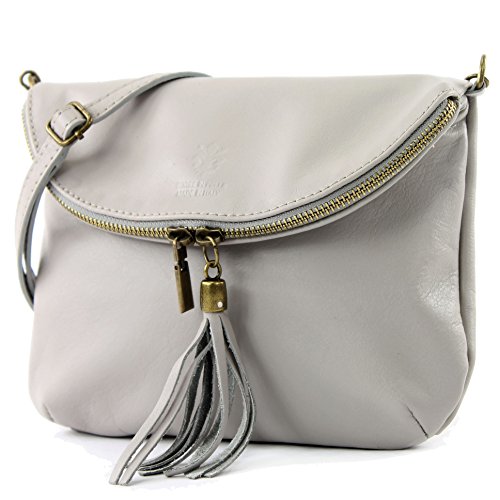 modamoda de - T07 - ital. Umhänge Clutch Klein Nappaleder, Farbe:Grau2021 von modamoda de