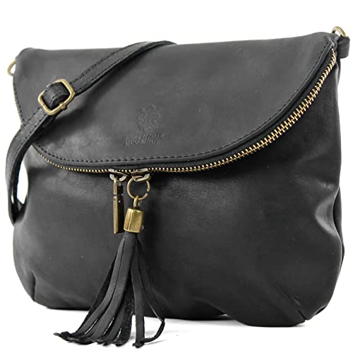 modamoda de - T07 - ital. Umhänge Clutch Klein Nappaleder, Farbe:Schwarz2021 von modamoda de