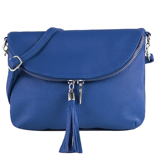 modamoda de T07L / T139L Damen Leder kleine Umhängetasche 2 Modelle handmade in Italy, Farbe:Signalblau von modamoda de