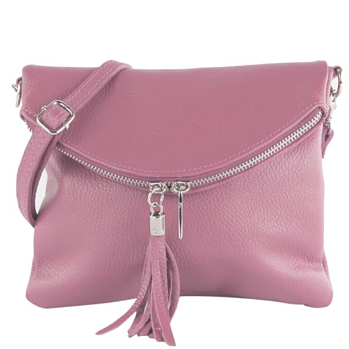 modamoda de T07L / T139L Damen Leder kleine Umhängetasche 2 Modelle handmade in Italy, Farbe:T139L Altrosa von modamoda de