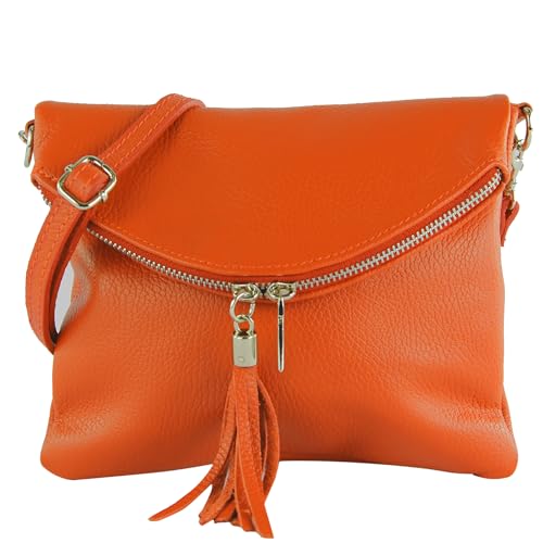 modamoda de T07L / T139L Damen Leder kleine Umhängetasche 2 Modelle handmade in Italy, Farbe:T139L Orange von modamoda de