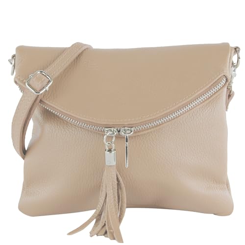 modamoda de T07L / T139L Damen Leder kleine Umhängetasche 2 Modelle handmade in Italy, Farbe:T139L Rosabeige von modamoda de