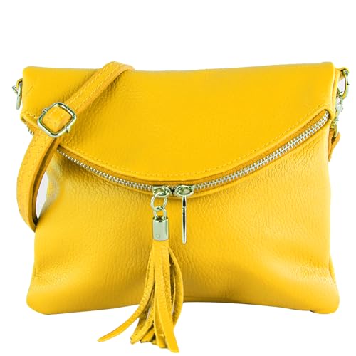 modamoda de T07L / T139L Damen Leder kleine Umhängetasche 2 Modelle handmade in Italy, Farbe:T139L Sonnengelb von modamoda de