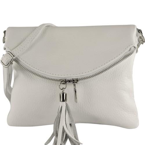 modamoda de T07L / T139L Damen Leder kleine Umhängetasche 2 Modelle handmade in Italy, Farbe:T139L Weiß von modamoda de