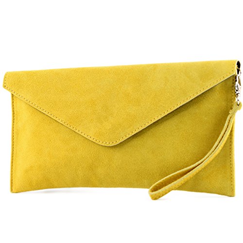 modamoda de T106 Damen Wildleder Rauleder Clutch Umhängetasche Abendtasche handmade in Italy, Farbe:Gelb von modamoda de