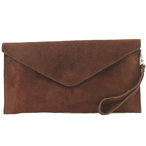 modamoda de T106 Damen Wildleder Rauleder Clutch Umhängetasche Abendtasche handmade in Italy, Farbe:Kupferbraun von modamoda de
