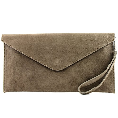 modamoda de T106 Damen Wildleder Rauleder Clutch Umhängetasche Abendtasche handmade in Italy, Farbe:Stone von modamoda de