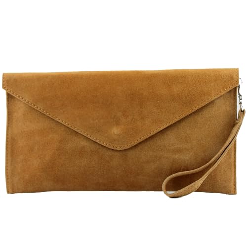 modamoda de - T106 - ital. Clutch Abendtasche aus Wildleder, Farbe:Camel2 von modamoda de