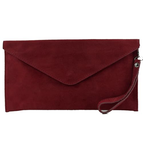 modamoda de - T106 - ital. Clutch Abendtasche aus Wildleder, Farbe:Dunkelrot von modamoda de