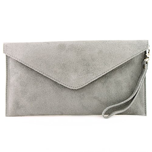 modamoda de - T106 - ital. Clutch Abendtasche aus Wildleder, Farbe:Grau von modamoda de