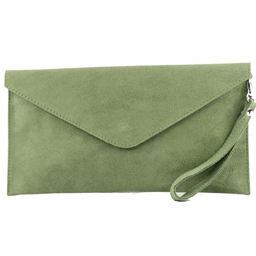 modamoda de - T106 - ital. Clutch Abendtasche aus Wildleder, Farbe:Graugrün von modamoda de