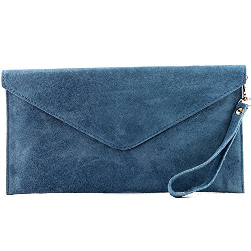 modamoda de - T106 - ital. Clutch Abendtasche aus Wildleder, Farbe:Jeansblau von modamoda de