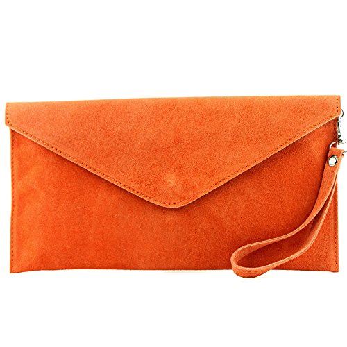 modamoda de - T106 - ital. Clutch Abendtasche aus Wildleder, Farbe:Orange von modamoda de