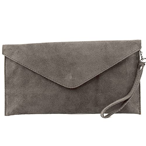 modamoda de - T106 - ital. Clutch Abendtasche aus Wildleder, Farbe:Quarzgrau von modamoda de