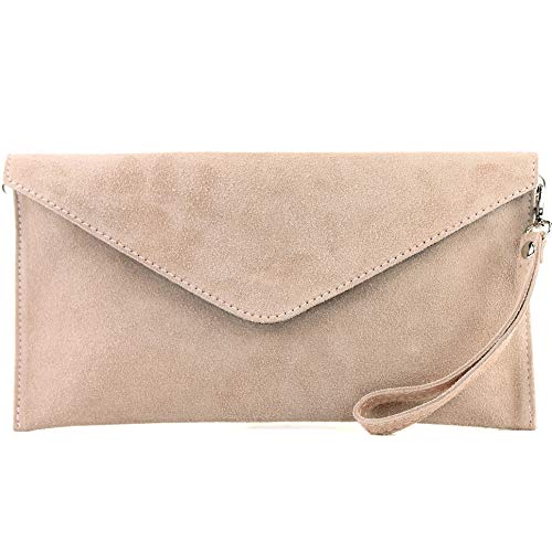 modamoda de - T106 - ital. Clutch Abendtasche aus Wildleder, Farbe:Rosabeige von modamoda de