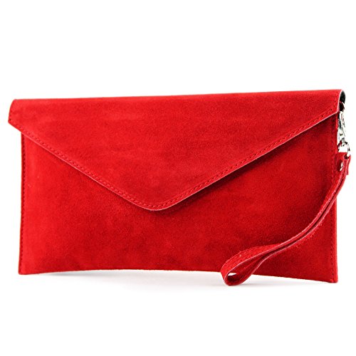 modamoda de - T106 - ital. Clutch Abendtasche aus Wildleder, Farbe:Rot von modamoda de