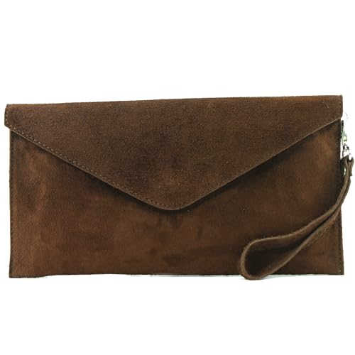 modamoda de - T106 - ital. Clutch Abendtasche aus Wildleder, Farbe:Schokolade von modamoda de