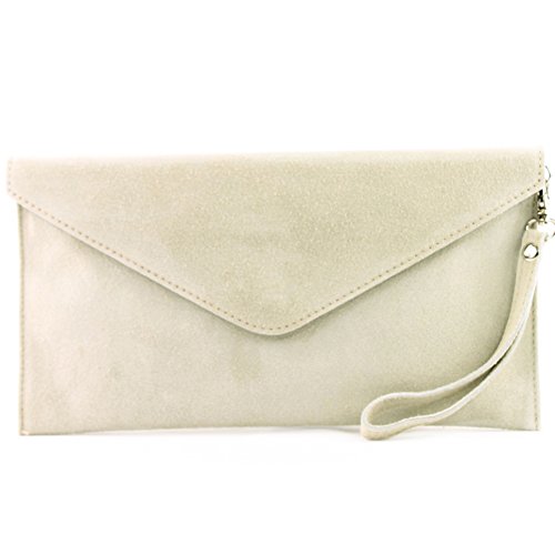 modamoda de - T106 - ital. Clutch Abendtasche aus Wildleder, Farbe:Creme von modamoda de